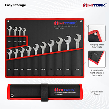 Heavy duty roll up wrench pouch designed for secure storage and easy transport of all 14 angle wrenches Compact durable and labeled for organization Roll_Pouch_Feature