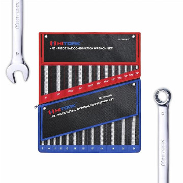 Comprehensive Wrench Set: Includes 24 pieces in both SAE (1/4” to 1”) and Metric Wrench (8mm to 24mm) sizes Comprehensive Wrench Set: Includes 24 pieces in both SAE (1/4” to 1”) and Metric Wrench (8mm to 24mm) sizes