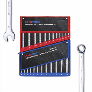 24-Piece Combination Wrench Set, SAE 1/4” to 1” & Metric 8mm to 24mm 24-Piece Combination Wrench Set