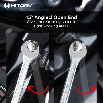 15° offset wrench heads providing improved clearance for tight spaces reducing hand fatigue and enhancing access and speed in hard to reach areas 15_degree-Offset_Angle_Open_end
