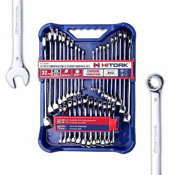  32-Piece SAE & Metric Combination Wrench Set Of 6 With Organizer Tray