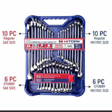 The Wrench Set Includes 20 standard and 12 stubby wrenches